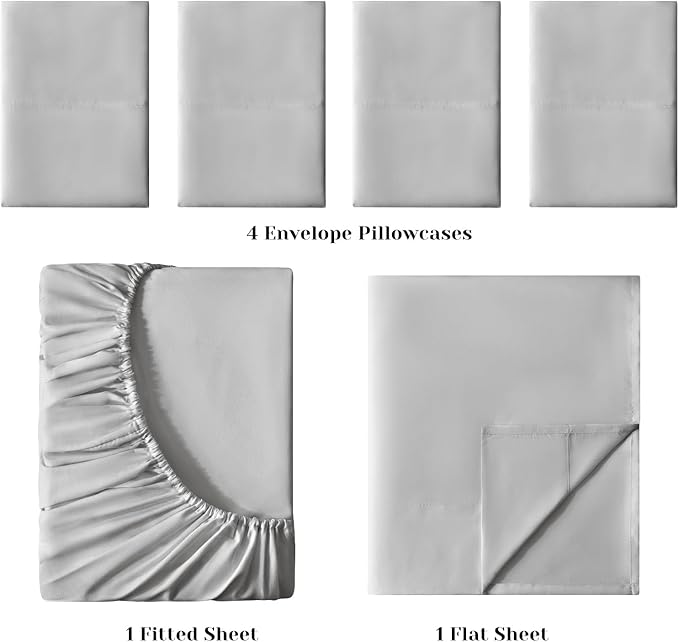 BYSURE Hotel Luxury Bed Sheets Set 6 Piece(King, Light Gray) - Super Soft 1800 Thread Count 100% Microfiber Sheets with Deep Pockets, Wrinkle & Fade Resistant