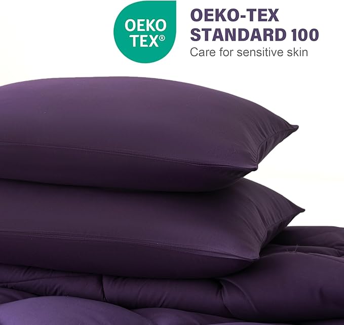 Decroom Lightweight Queen Comforter Set with 2 Pillow Sham - 3 Pieces Set - Quilted Down Alternative Comforter/Duvet Insert for All Season - Purple - Queen Size