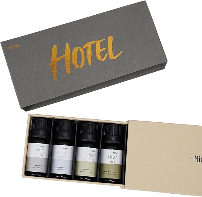 Hotel Fragrance Diffuser Oil Gift Set - Premium 6 x 10 ml, 0.34 fl oz, MitFlor Luxury Hotel Essential Oils Diffuser Scents - Inspired by the Hilton, Marriott, Shangri-La, Four Seasons, and W Hotel