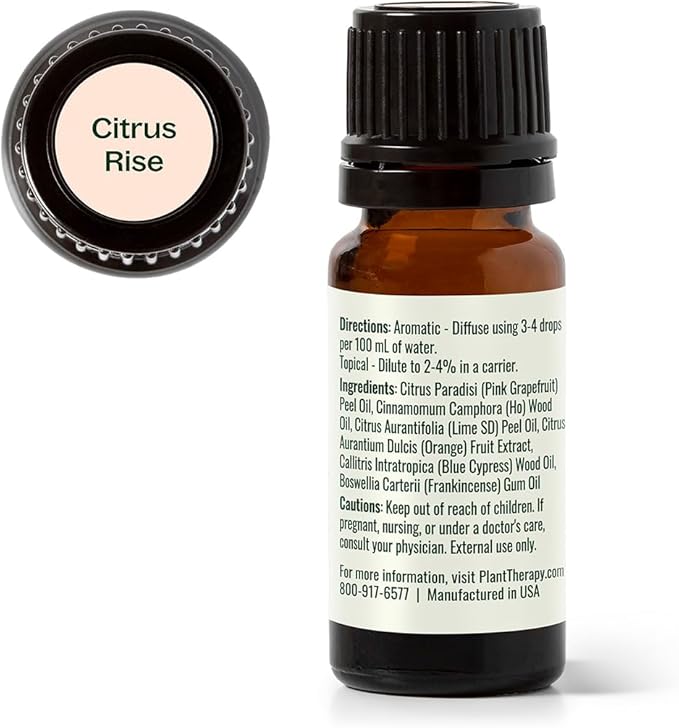 Plant Therapy Citrus Rise Essential Oil Blend 10 mL (1/3 oz) Bright, Uplifting Citrus for a Fresh Start, Perfect for Morning Motivation or Mid-Day Resets, Helps Refresh Any Space