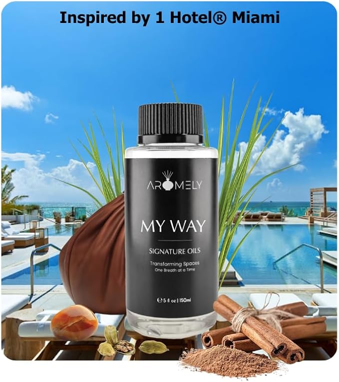 AROMELY My Way Diffuser Oil Blend | Luxury Home Fragrance Oil for Diffusers | Inspired by 1 Hotel | Signature Scent with Notes of Leather, Cardamom, Lemon, Cedarwood, Iris & Amber | 150ml