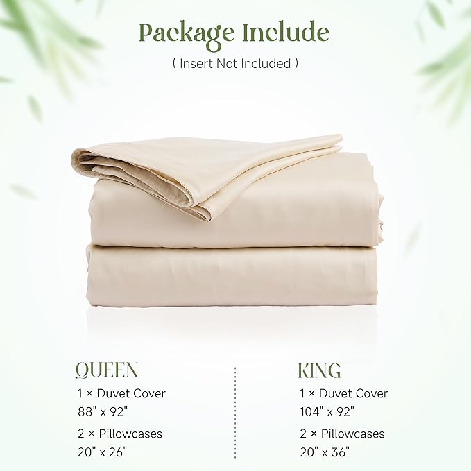 Simple&Opulence Cooling Duvet Cover Set Queen Size, 3 Pcs 100% Viscose Derived from Bamboo Hotel Luxury Silky Bedding Set, Breathable Soft Comforter Cover for Hot Sleeper with 2 Pillowcases(Beige)