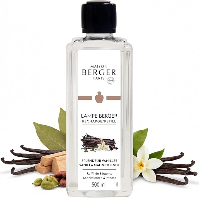 Maison Berger Vanilla Magnificence Lampe Berger Refill, 500 ml (16.9 fl oz), 2-in-1 Catalytic System, Neutralizes Odors and Diffuses Fragrance, Orange, Mandarin, Cardamom, Black Pepper, Made in France