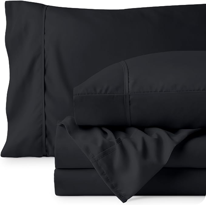 Bare Home Twin Sheet Set - 1800 Ultra-Soft Microfiber Twin Bed Sheets - Double Brushed - Deep Pockets - Easy Fit - 3 Piece Set - Bedding Sheets & Pillowcases (Twin, Black)