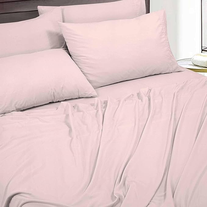 ROYALE LINENS 6 Piece King Sheets Set - Soft Brushed 1800 Microfiber Bedding - 1 Fitted and 1 Flat Sheet, 4 Pillow Cases - Wrinkle Free & Fade Resistant - Hotel Luxury Bed Sheets (Peach Blush, King)