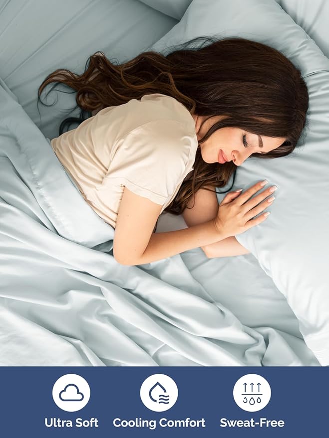 Extra Deep Split King Sheet Set - 7 Piece Breathable and Cooling Sheets - Hotel Luxury Bedding for Women, Men, Kids & Teens - Easy & Secure Fit - Soft and Wrinkle Free - Extra Deep Pockets - Ice Blue