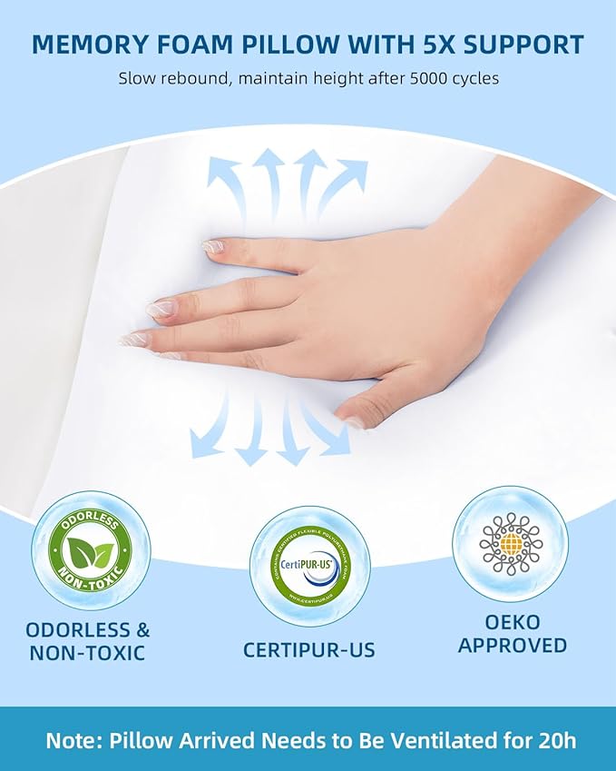 VADSBO Sleep Pillow Ergonomic Contour Design Cooling Memory Foam Pillows for Neck Support, Side & Back Sleepers Gray