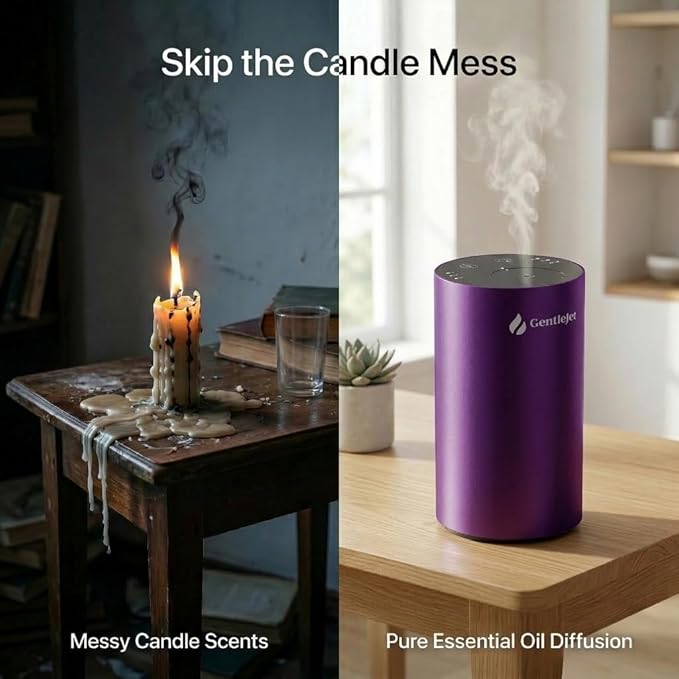 GentleJet LiteMist Waterless Nebulizing Essential Oil Diffuser – Cold Air Aromatherapy, USB-C Cordless 2000mAh Battery, Aluminum Portable for Home Office Car, 20ml
