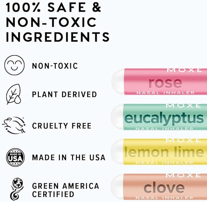 MOXE Scent Training Kit, Made in USA, 4 Essential Oils, Olfactory Regeneration, Helps Restore Sense of Scent, Natural Therapy for Anosmia, Lemon, Rose, Clove, Eucalyptus, Guidebook, Personal Log
