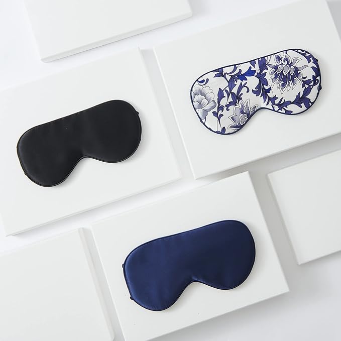 Sleep Mask for Women Men, Mulberry Silk Eye mask for Sleeping, Unique Adjustable Ear-Hanging Strap, Large Size