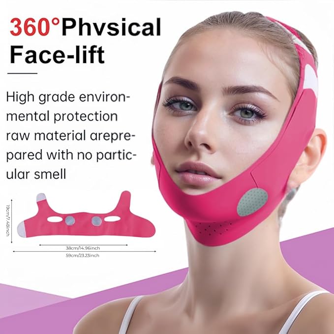 ROWMATE Graphene V-Line Mask Chin Up Mask V Shaped Face Mask Chin strap for sleeping,Jawline Shaper,red,Medium
