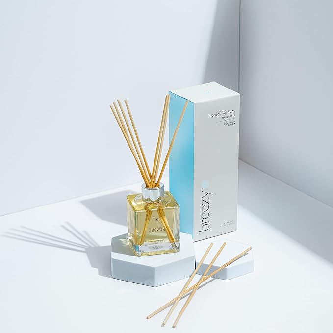 Doctor Aromas Premium Reed Diffuser Diffuser Glass Jar Set Elegant Scent for Home, Room or Bathroom and Fresh Air Scent Lasting Home Fragrance Over 90 Days (Pack of 1, Breezy)