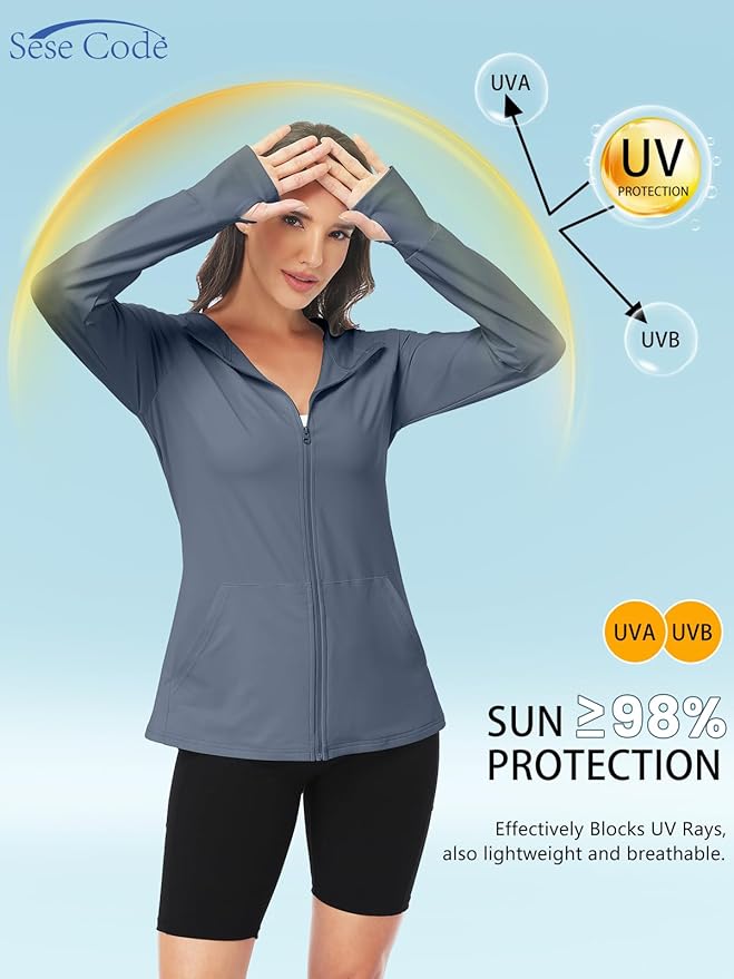 SeSe Code UPF 50+ Hoodie With Eye Mask Womens Zip Up Travel Jackets Sleep Sun Protection Shirts Pockets Outdoor Nap