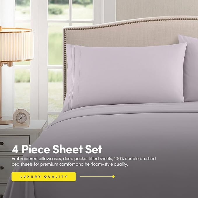 1500 Supreme Collection Queen Sheet Sets Lilac - Luxury Hotel Bed Sheets and Pillowcase Set for Queen Mattress - Extra Soft, Elastic Corner Straps, Deep Pocket Sheets, Queen Lilac