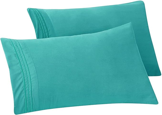 Elegant Comfort Solid Pillowcases 1500 Premium Hotel Quality Microfiber - Smooth Weave, Wrinkle and Stain Resistant, Easy Slip-On, 2-Piece Set, Standard/Queen Pillowcase, Turquoise
