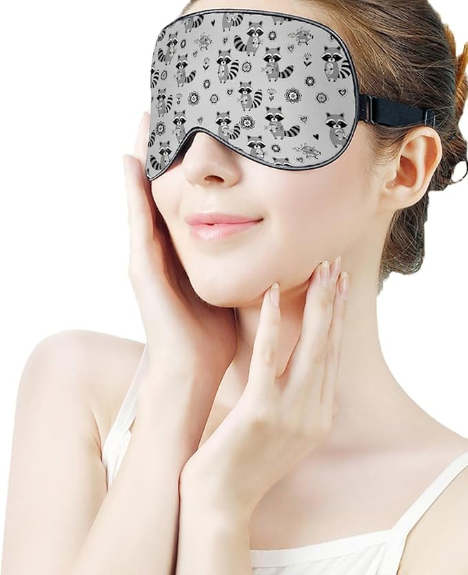 SWEET TANG Sleep Eye Mask for Men Women, Compatible with Cute Raccoon Sleeping Masks Blindfold, Block Out Light Soft Cover for Travel Yoga Nap