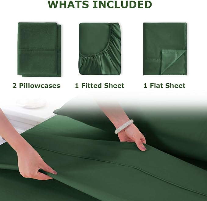 Full Size Bed Sheet Set - 4 Piece Soft Microfiber Sheets with Deep Pockets, Cooling Technology, and Wrinkle-Free Pillowcase. Hotel-Quality, Durable Bedding, Eden Green