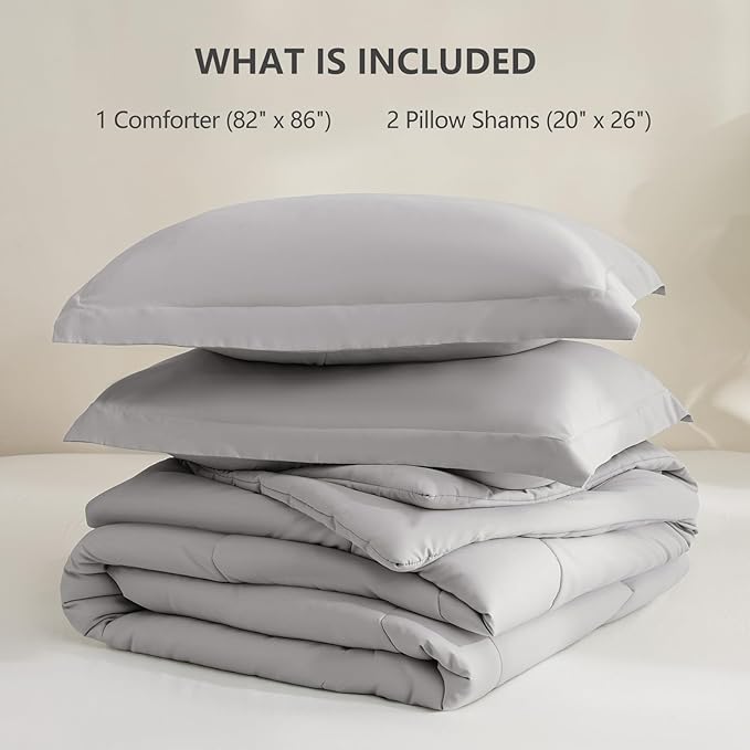 CozyLux Full Size Comforter Sets - French Grey Comforter Full Size, 3 Pieces Box Stitched Bed Set for All Seasons, Soft Lightweight Bedding Sets with 1 Down Alternative Comforter and 2 Pillow Shams