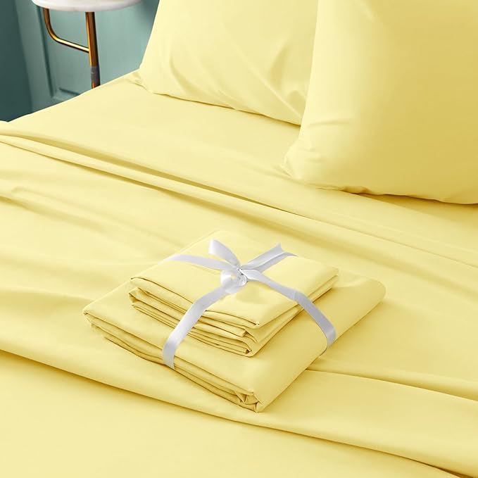 BYSURE 6 Pieces Bed Sheets Set(Queen, Yellow) - Hotel Luxury Super Soft 1800 Thread Count 100% Microfiber Sheets with Deep Pockets, Wrinkle & Fade Resistant