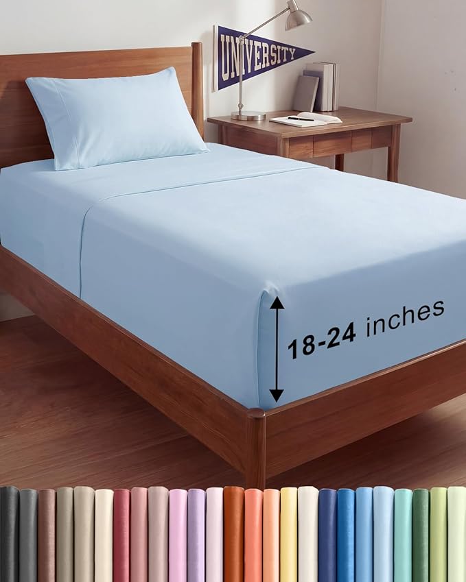 Extra Deep Twin XL Sheet Set - 3 Piece Breathable & Cooling Bed Sheets - Easily Fits 18 to 24 inch Mattress - Ultra Soft, Wrinkle & Fade Free w/ Extra Deep Pockets - Hotel Luxury Bedding - Sky Blue