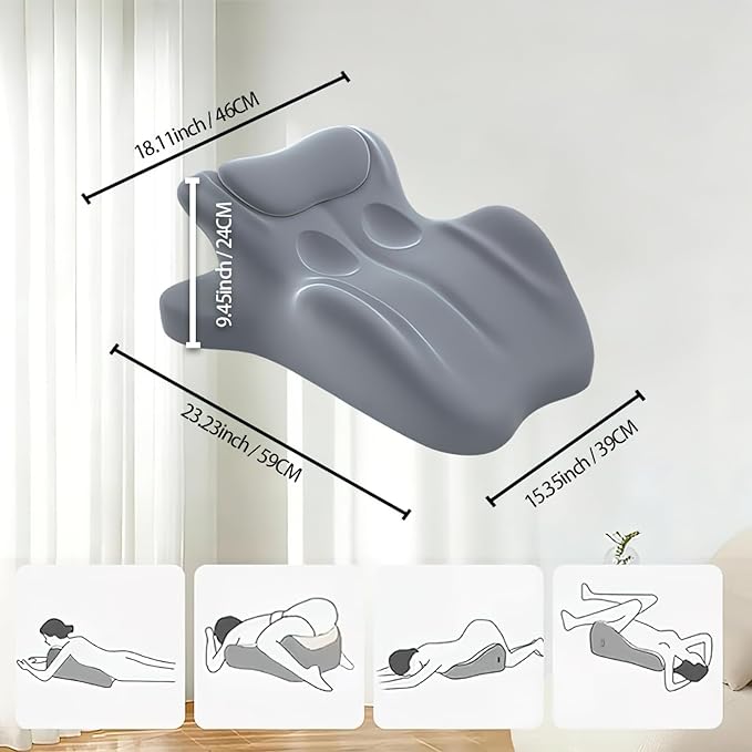 Multifunctional Pillow, Featuring Breathable Memory Foam Waist Support, Large Size with high Resilience, Provides Comprehensive Support (Grey)