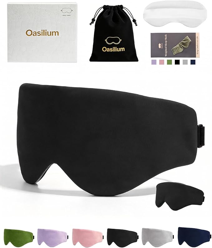 Lyocell Weighted Sleep Eye Mask for Women Men, 7oz or 5.3oz, Removable Washable Weighted Bag, Light Blocking Eye Cover, Soft Eye Shade for Travel Essentials, Office Naps, Gift,Black