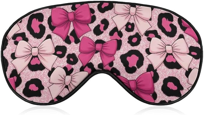 Pink Bows Leopard Print Sleep Mask Girls Sleeping Mask Elastic Blackout Sleeping Eye Mask for Full Night's Sleep Travel and Nap