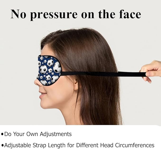 Football Sleep Eye Mask Soccer Ball Black White Square Sphere Blue Silk Eye Mask Sleeping Soft Eye Shade Cover for Men Women Boy Girl Airplane Travel with Elastic Strap