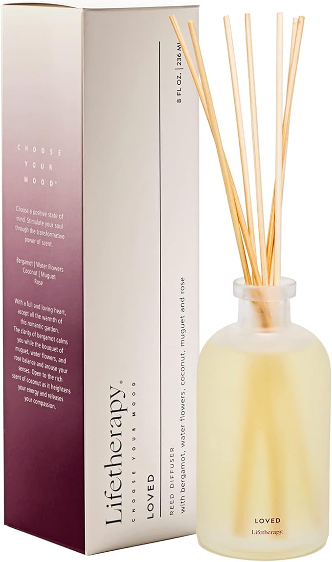 Lifetherapy Loved Reed Diffuser, 8 oz - Inspiring Fragrance Scent, Natural Essential Oils, Ideal for Home or Office