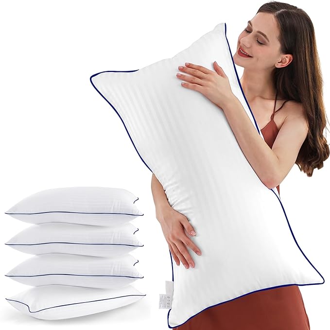 SEMZSOM Bed Pillows Queen Size Set of 4, Luxury Hotel Pillows with Soft Fluffy Down Alternative Filling Sleeping Pillows for Back, Stomach and Side Sleepers