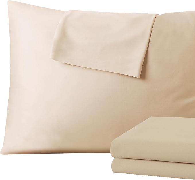 4 Pack 100% Egyptian Cotton King Pillow Protector with Hidden Zipper, 400 Thread Count Pillow Covers, Sateen Weave Cooling Bed Pillow Cases, Soft Breathable Non Noisy Easy Care (Beige)