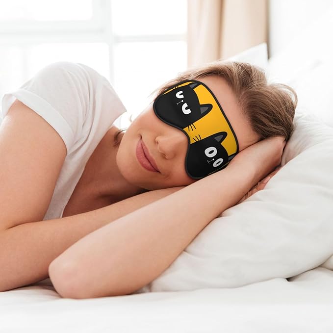 Black Cat with Big Eyes Sleep Mask, Soft Comfort Eye Shade, Adjustable, Breathable, Skin Friendly, Blocks Light, Perfect for Travel, Home, Airplanes, Trains or Anywhere