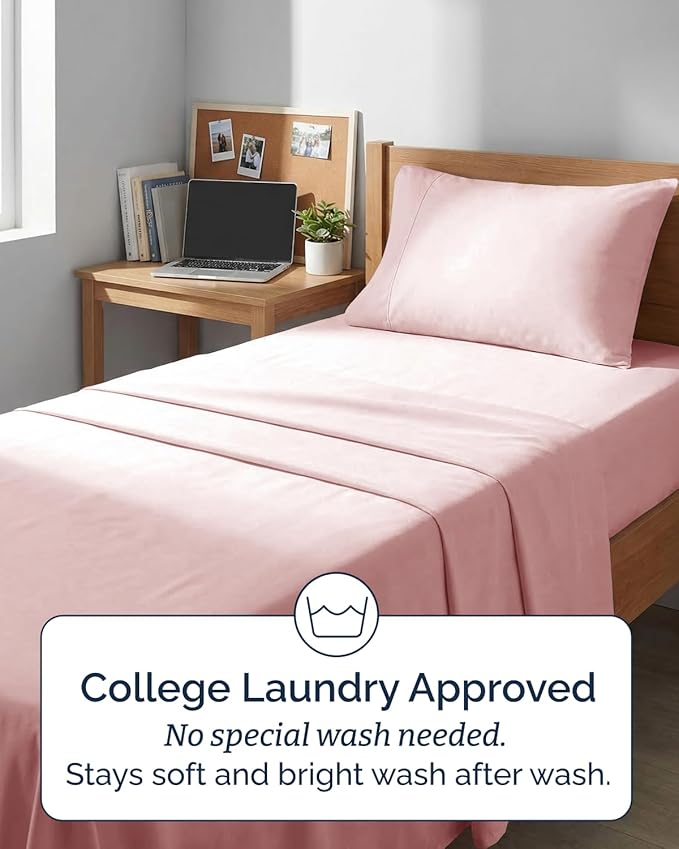 Extra Deep Twin XL Sheet Set - 3 Piece Breathable & Cooling Bed Sheets - Easily Fits 18 to 24 inch Mattress - Ultra Soft, Wrinkle & Fade Free w/ Extra Deep Pockets - Hotel Luxury Bedding - Baby Pink