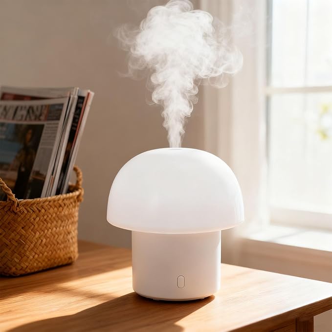 Asixxsix Essential Oil Diffuser Lamp, 6.8x5.6Inch 160ml Ultrasonic Aromatherapy Diffuser with Night Light, Quiet Running, USB Powered, for Home, Office (Round Top)