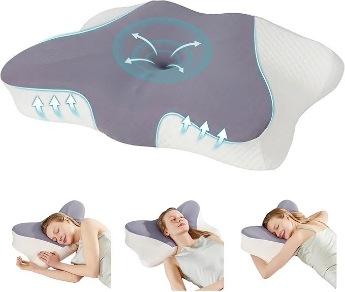Sweetcrispy Cervical Pillow for Neck and Shoulder - Ergonomic Memory Foam Pillows, Contour Side Sleeper for Adults, Cooling Orthopedic Neck Support for Back Stomach Sleepers, Dark Grey