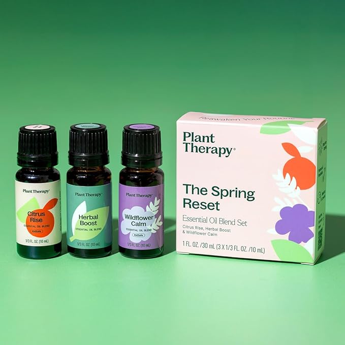 Plant Therapy The Spring Reset Essential Oil Set - Three Exclusive Spring-Focused Blends, Citrus Rise, Wildflower Calm & Herbal Boost, Supports Relaxation, Clarity, and Refreshed Energy