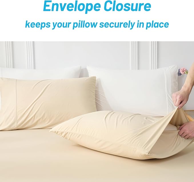 Cozy Bliss Cooling Pillow Cases for Hot Sleepers, Q-Max>0.45, Standard Size Set of 2, Soft & Silky Pillow Covers with Envelope Closure,Gift, Khaki, 20x26 Inches