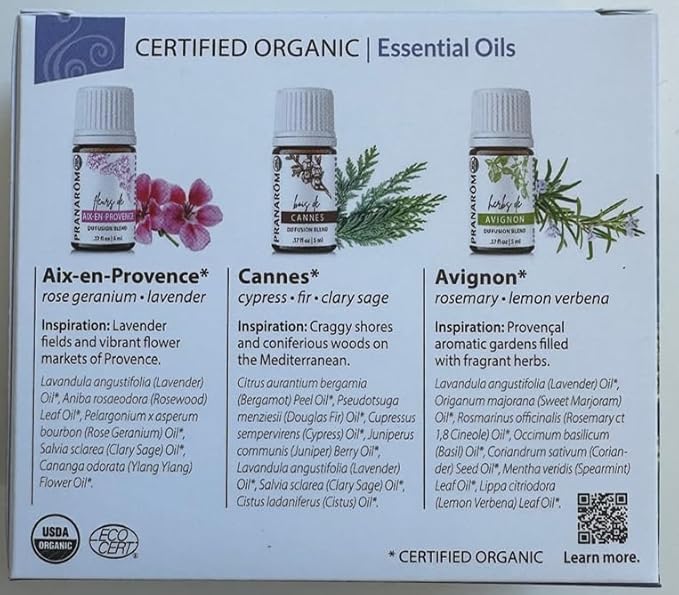 Pranarom - South of France Diffusion Essential Oil Kit (3 - Pack of 5ml) Aix-en-Provence, Cannes, and Avignon - 100% Pure Essential Oil | USDA and ECOCERT Certified Organic