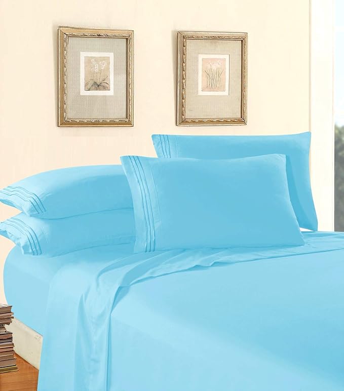 Elegant Comfort Luxury Soft 1500 Premier Egyptian 4-Piece Premium Hotel Quality Wrinkle Resistant Coziest Bedding Set, All Around Elastic Fitted Sheet, Deep Pocket up to 16inch, King, Aqua