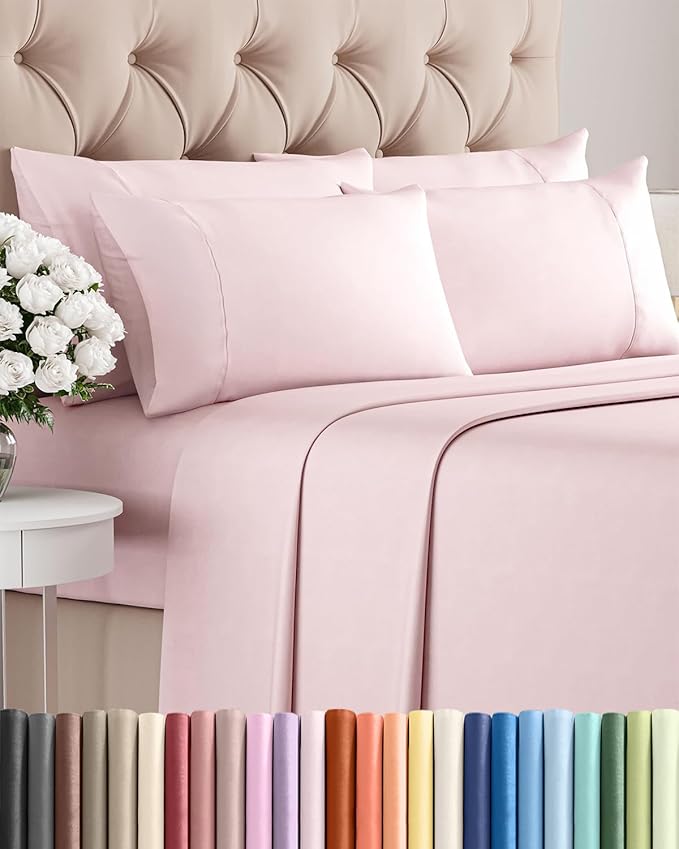 Cal King 6 Piece Sheet Set - Comfy, Breathable & Cooling - Soft Hotel Luxury Bedding for Women, Men, Kids, Teens & Children - 1 Flat & 1 Fitted Sheet & 4 Pillowcases w/ Deep Pockets - Lavender Pink