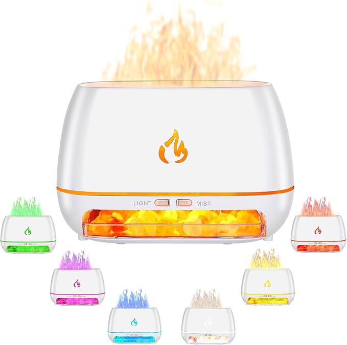 Essential Oil Diffuser & Himalayan Salt Lamp Diffuser & 7 Colors Changing Oil Diffuser,100% Pure Himalayan Pink Salt Rock, Waterless Auto off-200ml (White)