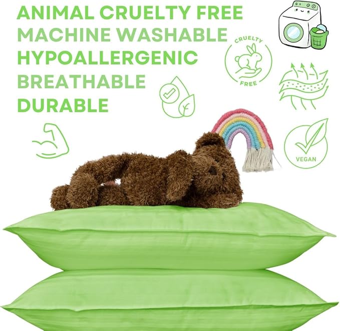 kinder Fluff Children Pillows 2X–Certified Hypoallergenic Award Winning Baby Pillow (no Pillowcase Needed) 300TC Pure Cotton Shell and Down Alternative Fill. Toddler Bedding Kids Pillow 7+ Green