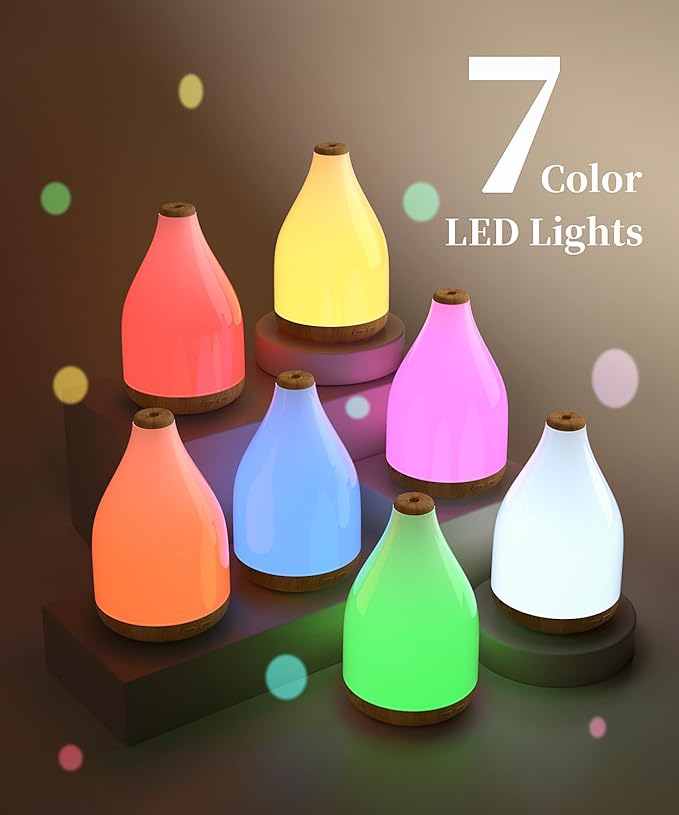 300ML Essential Oil Diffuser, Quiet Aromatherapy Diffuser Mist Humidifier with 7 Colors Light, Auto-Off, 1H/3H/6H Timer, Ultrasonic Room Scent Diffuser for Home, Office, Brown (No Remote)