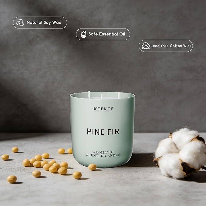 Pine Scented Candle for Home - 3-Wick 14.1oz 80-Hour Long Burning, Non-Toxic Soy Wax Candles - Aromatherapy Candle for Positive & Relaxation, Crisp Woody Forest Scent for Home Decor