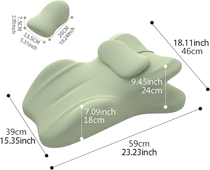 Ergonomic Memory Foam Wedge Pillow, Contoured Support Pillows, 27° Angled Support for Waist and Neck, Multi-Position Support Pillow (Green-1)