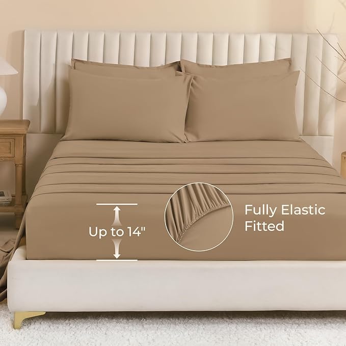 Litanika Queen Comforter Set Taupe - 7 Pieces Bed in a Bag Queen Bedding Comforter Sets, Solid Lightweight Bed Set with Comforter, Sheets, Pillowcases & Shams