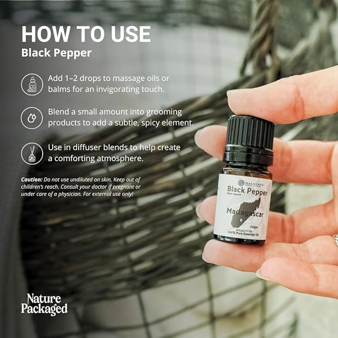 Black Pepper Essential Oil - Direct from Madagascar Farms - Steam Distilled - Aceite Pimienta Negra for Aromatherapy, Massage, Diffuser, DIY Candle and Soap Making - 2lbs