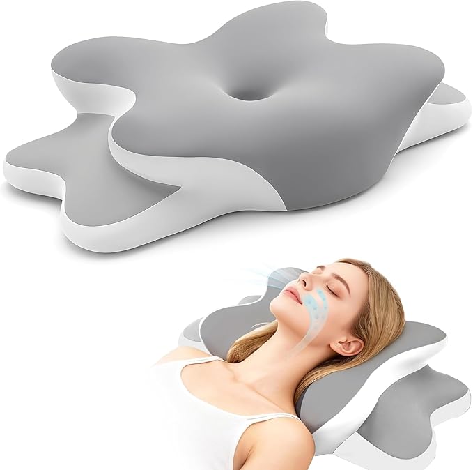 Sleep Apnea Pillow with Neck Pain & Snoring Relief -Orthopedic Cervical Pillow, Ergonomic Contour Memory Foam for Side, Back,Stomach Sleepers, Medium Firm (Grey, Queen Size 25" lx15 wx5.8 h)
