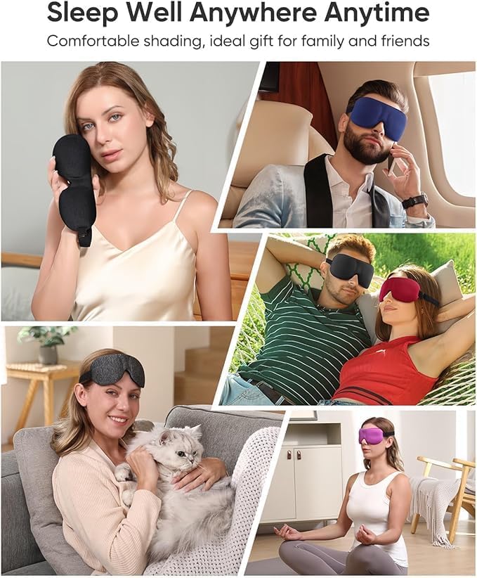 Sleep Mask for Women & Men, 4-Pack 3D Eye Mask for Sleeping, Eye Sleeping mask, Light Blocking, Adjustable Strap, Soft & Breathable, Includes Black, Pink, Purple & Maroon Colors (4 in 1)