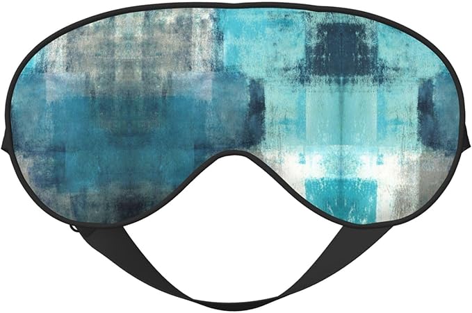 Turquoise and Grey Art Silk Sleep Mask, Adjustable, Breathable, Skin Friendly, 4" x 8", Tie Closure